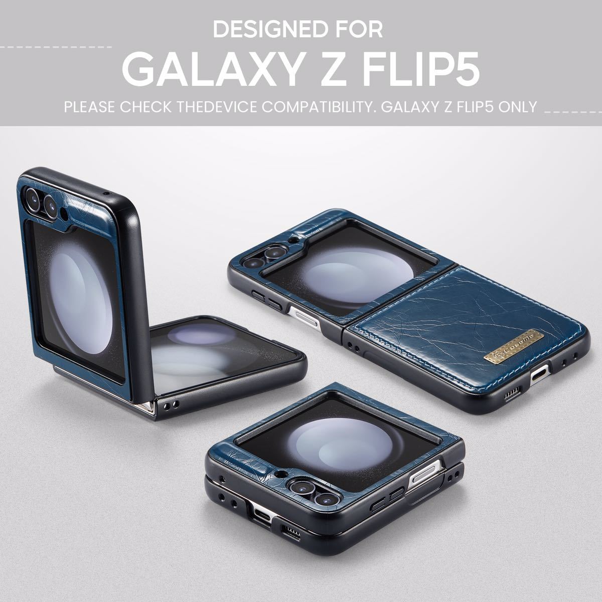 Galaxy Z Flip5 レザーケース Galaxy Z Flip5 ケース SC-54D SCG23 背面保護 全面保護 ギャラクシー Z フリップ5 カバー MagSafe充電 青_画像3