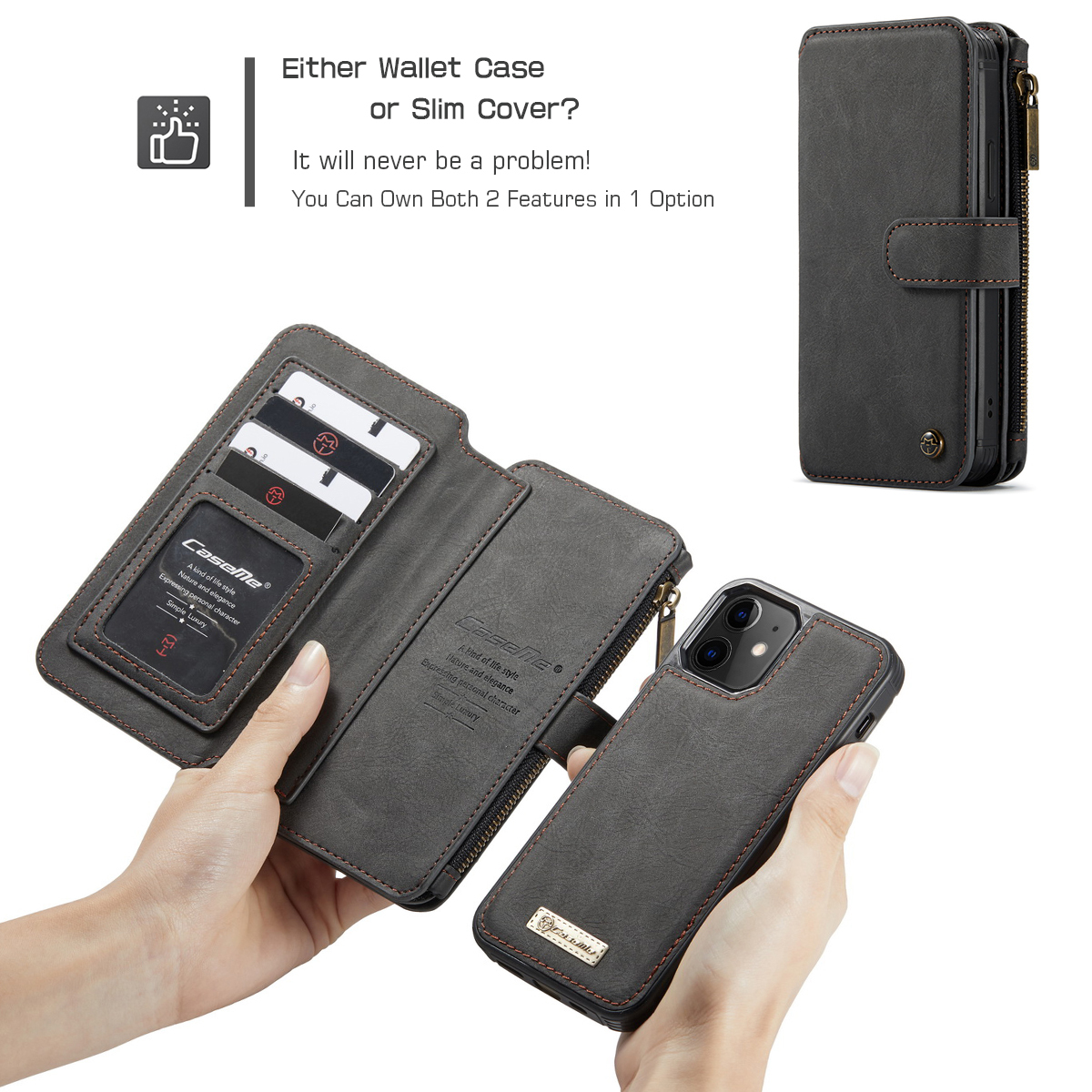 iphone12 mini ケース アイフォン 12 ミニ レザーケース iPhone 12 mini ケース 5.4 インチ 財布型 手帳型 black_画像3