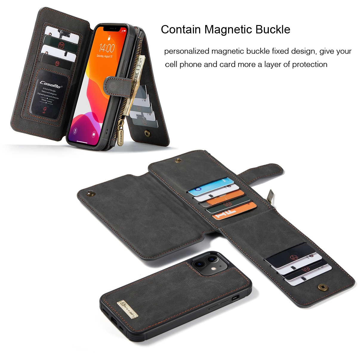 iphone12 mini ケース アイフォン 12 ミニ レザーケース iPhone 12 mini ケース 5.4 インチ 財布型 手帳型 black_画像6