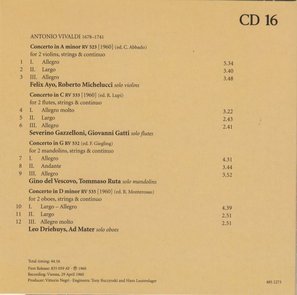 [CD/Philips]ヴィヴァルディ:2つのヴァイオリンのための協奏曲イ短調RV.523他/F.アーヨ(vn)&R.ミケルッチ(vn)&イ・ムジチ合奏団 1960.4_画像2