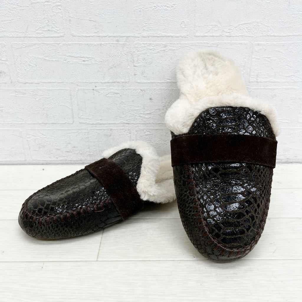1258* EMU Australiaemyu Australia shoes sandals slippers Flat sole boa dark brown lady's 25.0