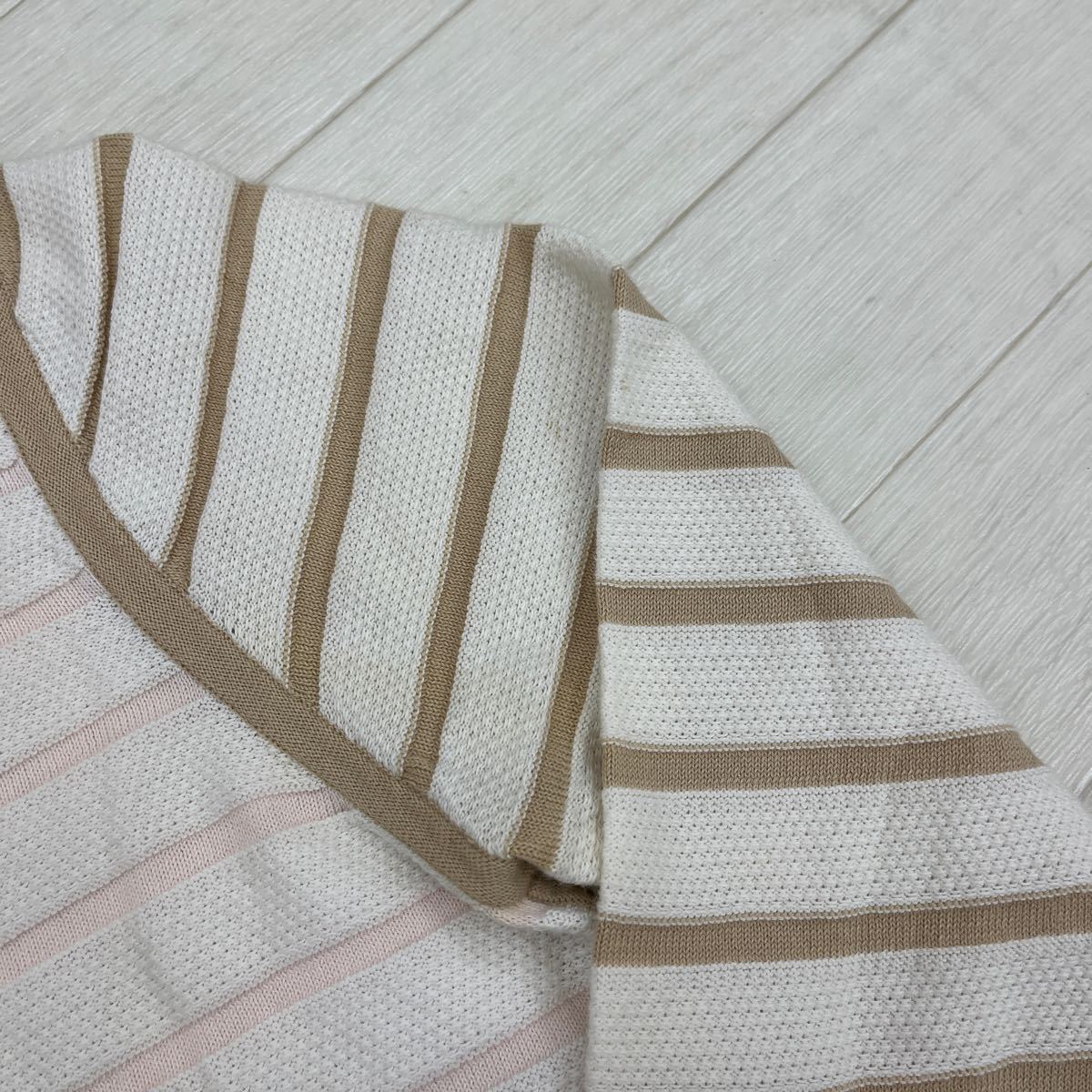 1257* Paule Ka paul (pole) ka tops knitted cardigan long sleeve border casual white Brown Pink Lady -s