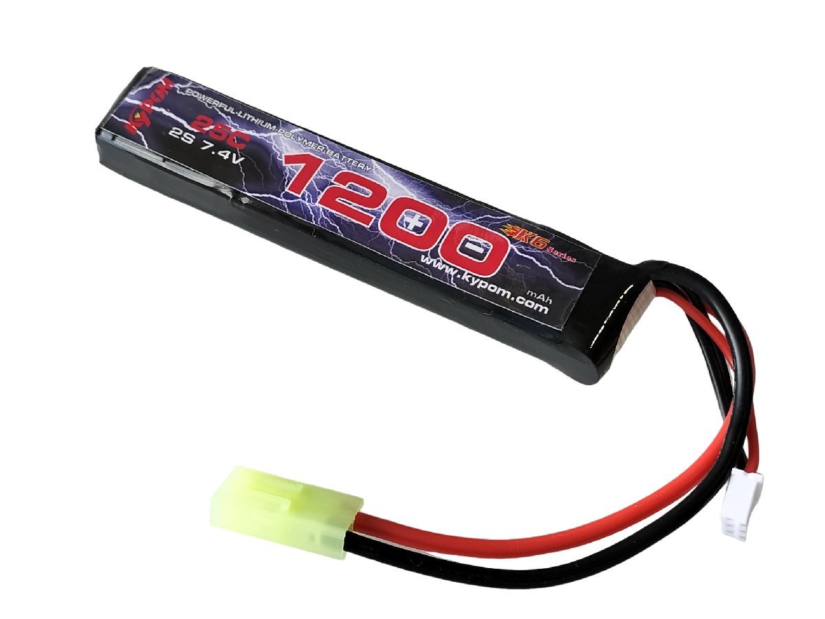 Kypom S電動ガン 7.4V 1200mAh 25C50C リポミニタミヤ コネクター 電動ガン エアガン リポ リチウムポリマー バッテリー　★_画像1