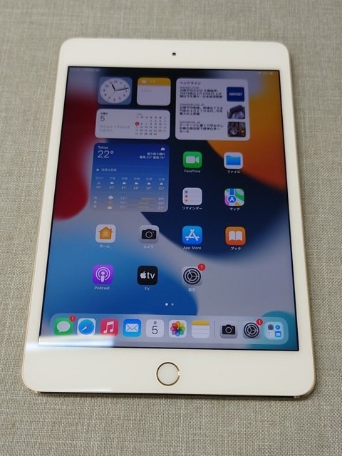 【中古品B】Apple iPad mini4 au版 判定『〇』 SIMフリー MK782J/A 128GB ゴールド Wi-Fi+Cellular (管理番号：049109)