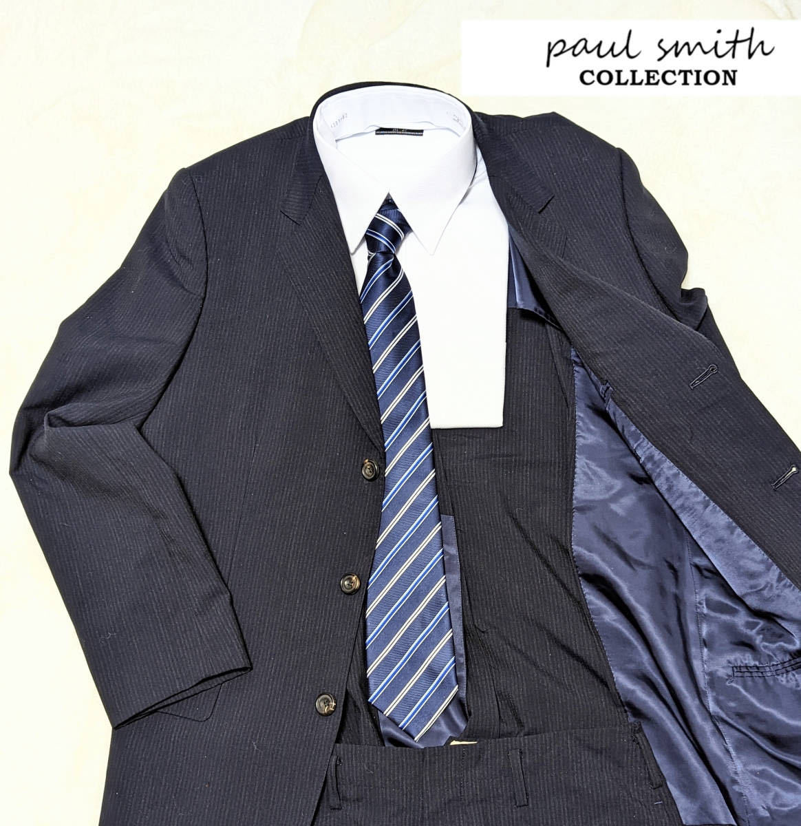 【2022最新作】 Paul Smith COLLECTION(ポールスミスコレクション)　カシミヤ混　セットアップスーツ　ネイビー　大きいサイズ スーツ