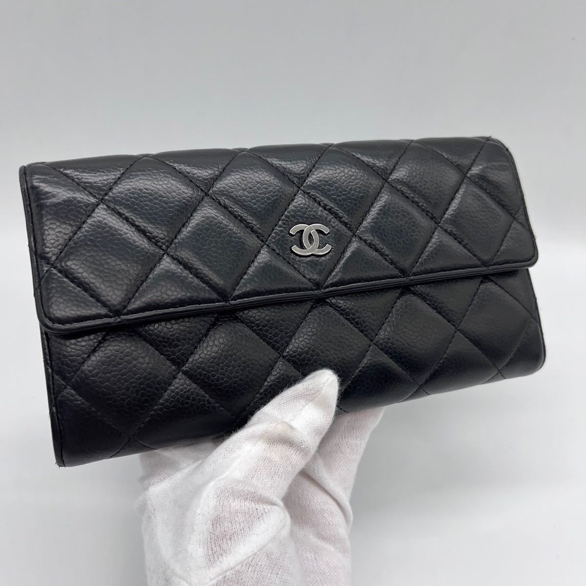 美品 シャネル キャビアスキン マトラッセ 長財布 ブラック 美品 シャネル キャビアスキン マトラッセ 長財布 ブラック