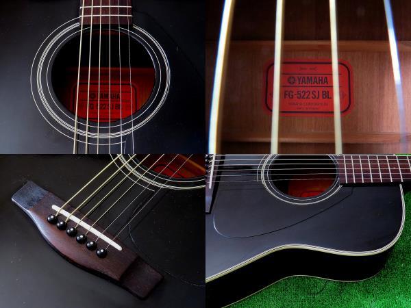 即決 YAMAHA FG-522SJ 表板トップ単板アコースティックギター 良好程度 ヤマハ赤ラベルフォークギター真黒ブラック 純正アコギ用ケース付属_画像6