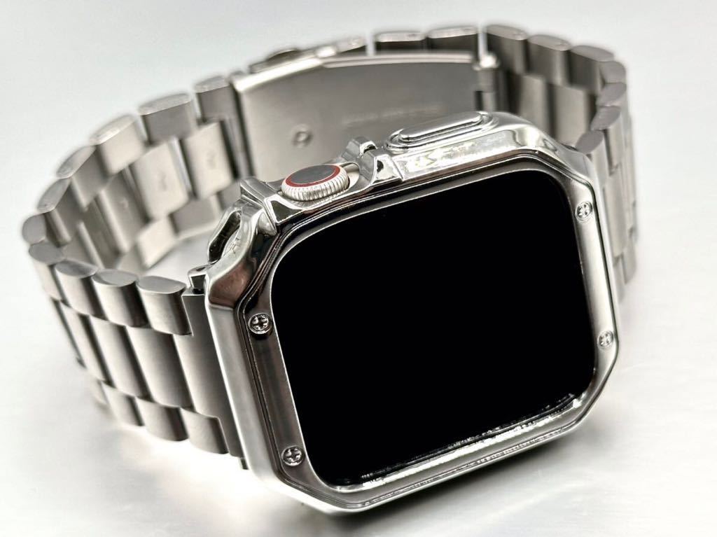 シルバー アップルウォッチバンド ステンレス　Apple Watch TPUカバー ケース メンズ レディース series1〜9 38.40.41.42.44.45mm_画像1