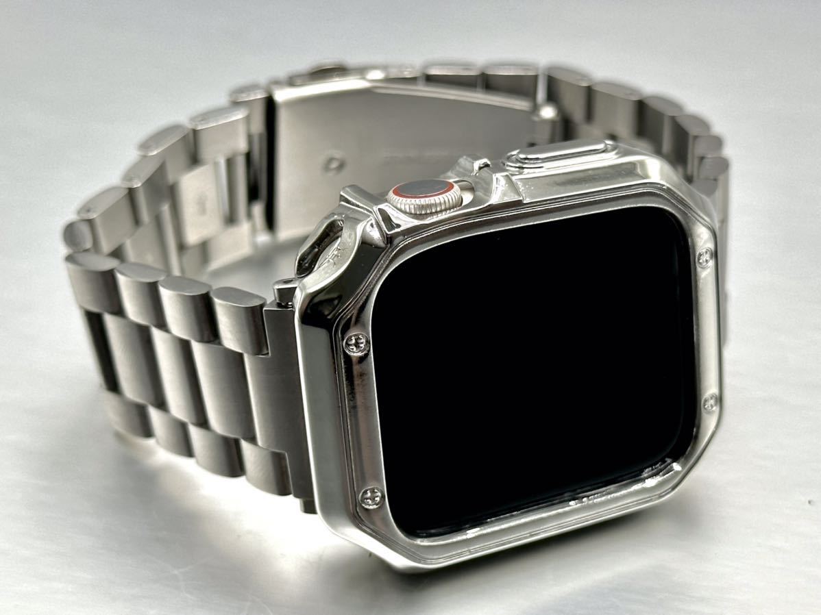 シルバー アップルウォッチバンド ステンレス　Apple Watch TPUカバー ケース メンズ レディース series1〜9 38.40.41.42.44.45mm_画像3