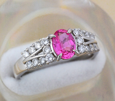 Pt900 fashion ring pink tourmaline 0.804ct diamond 0.45ct size 13 number used platinum te The Yinling g grinding finishing settled 