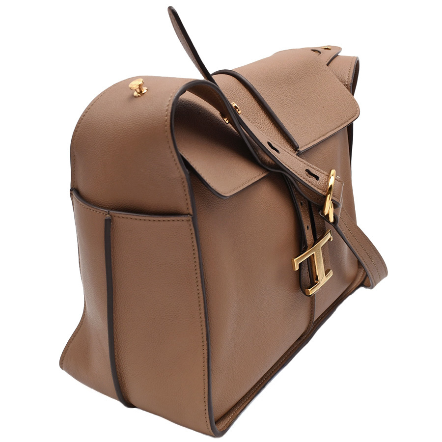  Tod's TOD\'S T time less one shoulder bag handbag shoulder .. shoulder XBWTSBY0 Brown tea Gold metal fittings leather used 