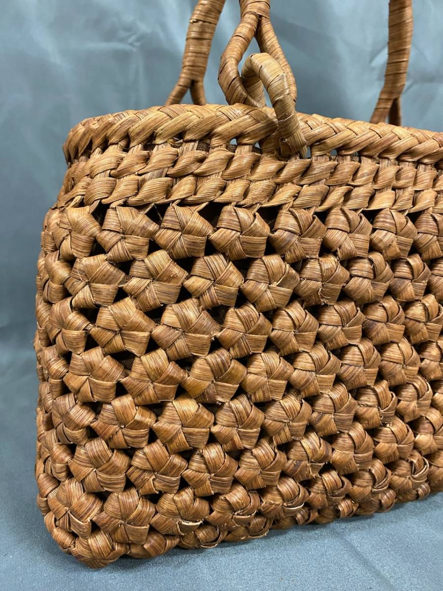  Gifu Shirakawa . size M new goods worker hand-knitted hexagon flower braided mountain .. basket bag ring handle 