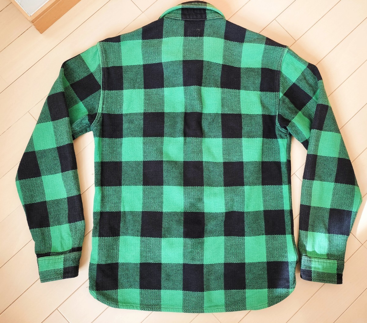 【送料無料】 フラットヘッド バッファローブロック ネルシャツ 緑×黒 FlatHead チェックシャツ Used古着_画像2