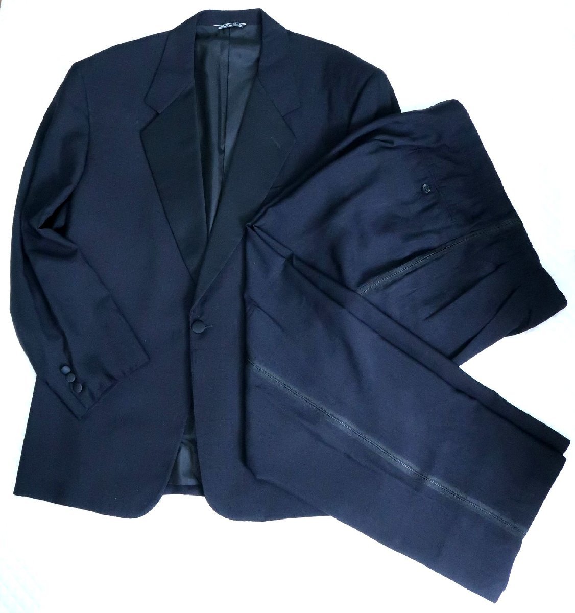 高級 良品 フェレ FERRE 2ボタン シルク100 ソリッド スーツ メンズ 52 スーツ ブラック ジャケット ピュアシルク パンツ