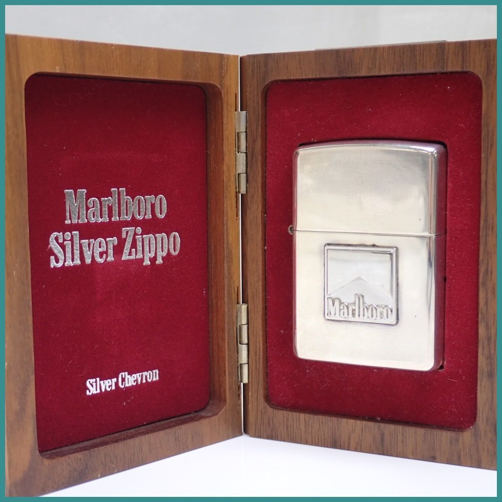 ☆1円未使用Zippo/ジッポーMarlboro/マルボロシルバーシェブロンオイル