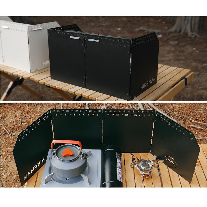 HIKEMAN 棚付きテーブルウィンドスクリーン 防風板 ４枚プレート 焚き火 ブラック アイボリー 収納袋付き 2色から選択_画像8