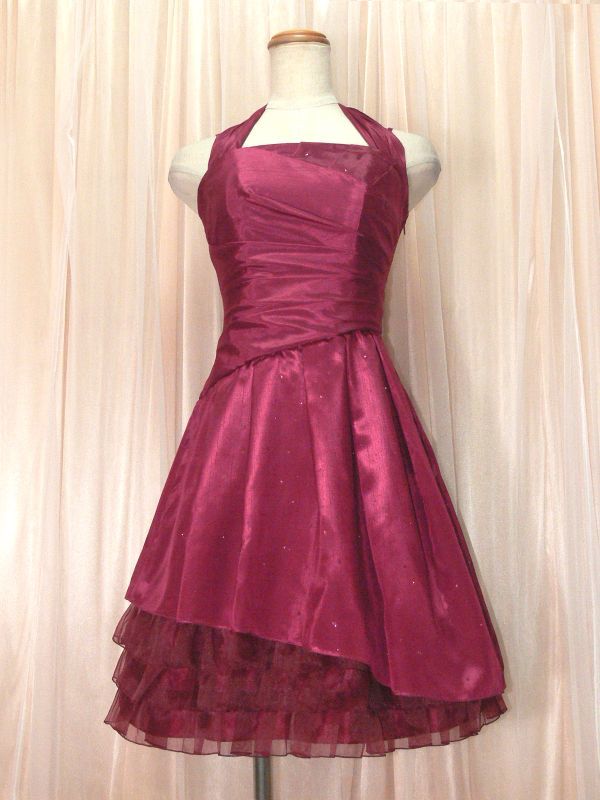 12-133☆EMOTIONALL DRESSES*ボルドー光沢*背中編み上げ*パーティ＆フォーマルドレス/36/W29~37.B36~44☆_画像1