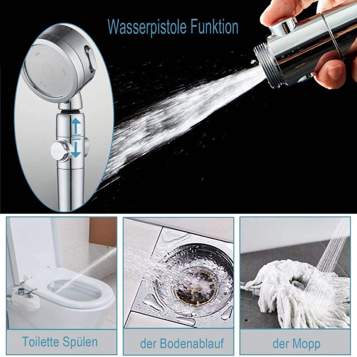 水を節約し、圧力をかける、3種類の調整可能なノズルを備えたシャワーヘッド