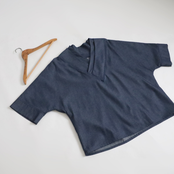 X'mas１０００円からスタート　和装い　重ね襟　半衿　オーバー シャツ　チュニック　トップス　ゆったり　甘織デニム F20_画像3