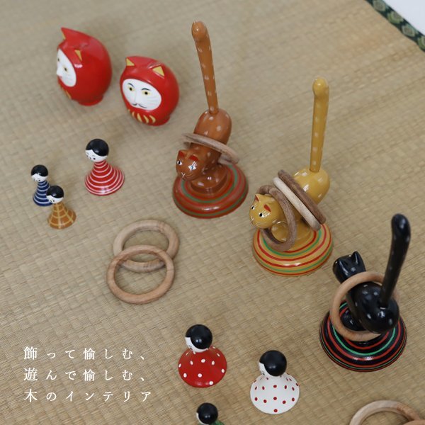 １０００円からスタート　天然木 木彫り 絵付け ARTなおもちゃ 猫 輪なげ 置物 インテリア オブジェ ペーパーホルダー X82B_画像8
