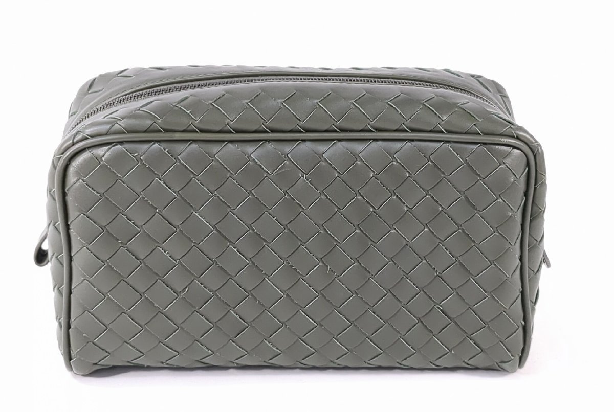 【極美品】BOTTEGA VENETA ボッテガヴェネタ イントレチャート クラッチ バッグ セカンド ポーチ レザー モスグリーンの画像1