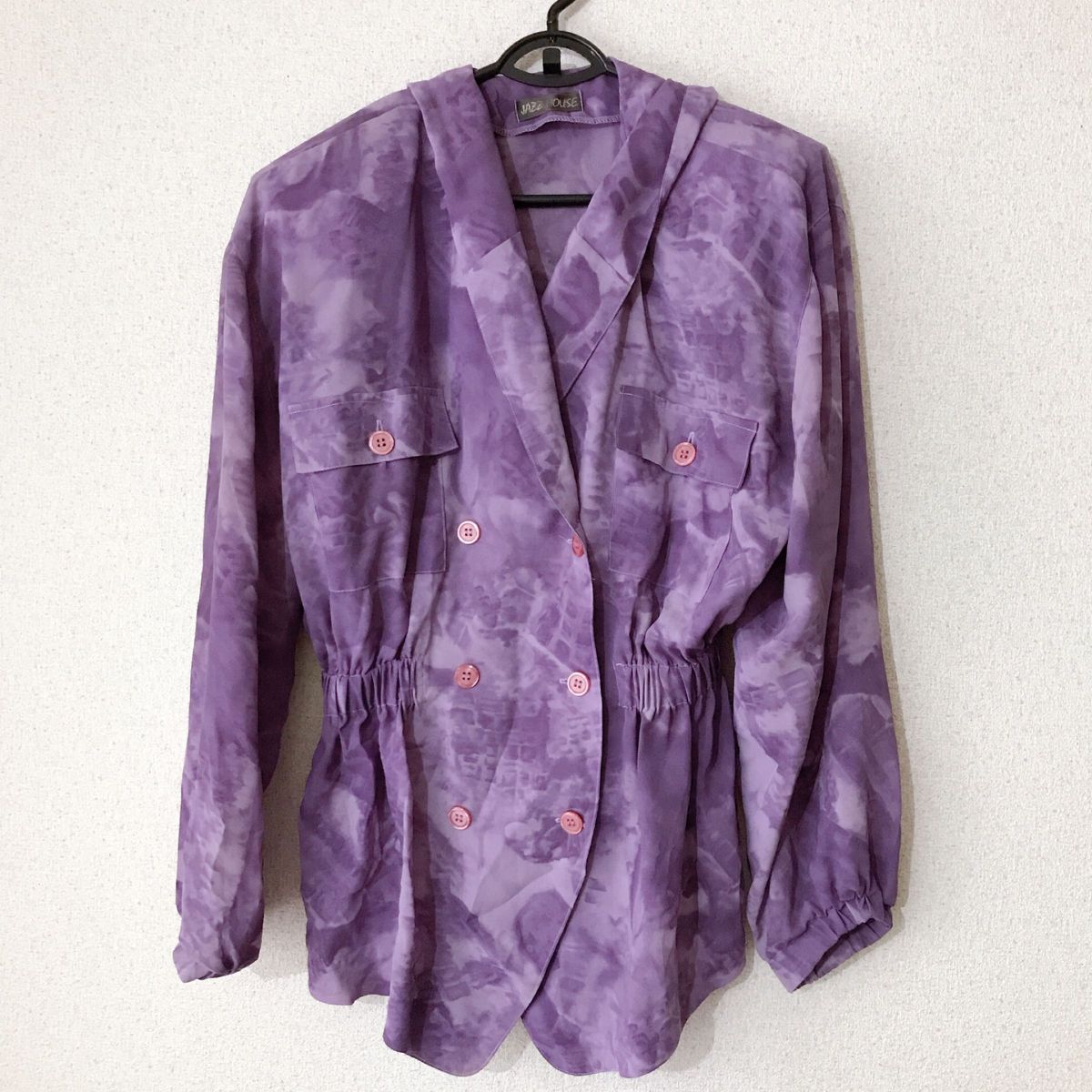 ヴィンテージ　80s シアー　パーカー　ジャケット　羽織　タイダイ　総柄　紫　長袖シャツ ビンテージ