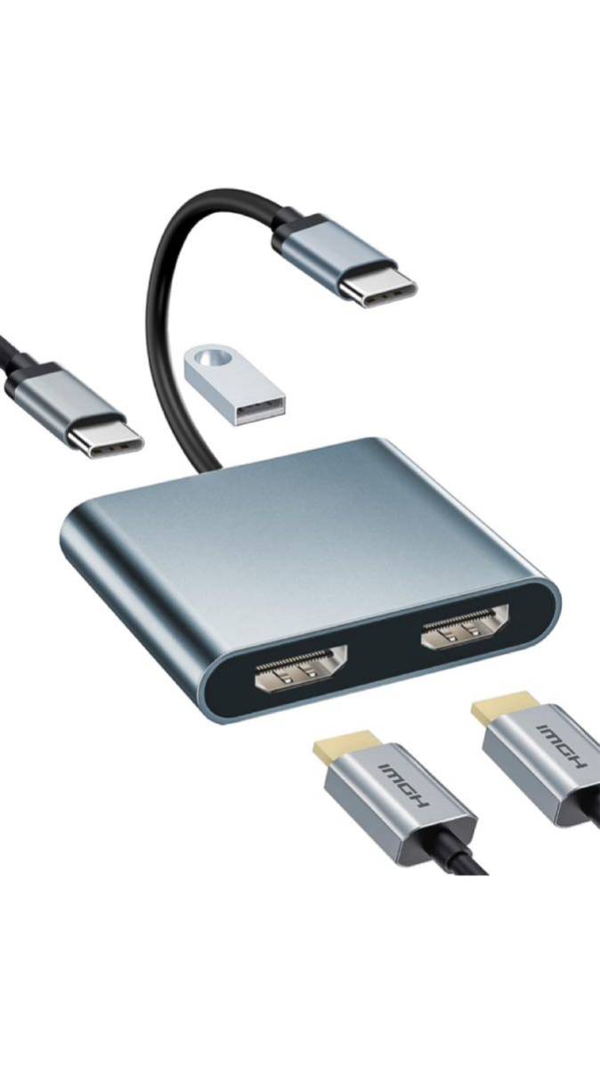 USB C HDMI 変換アダプター デュアル HDMI Type-C マルチディスプレイアダプタ 3画面 4-in-1 USB HDMI 2ポートHDMI拡張_画像1