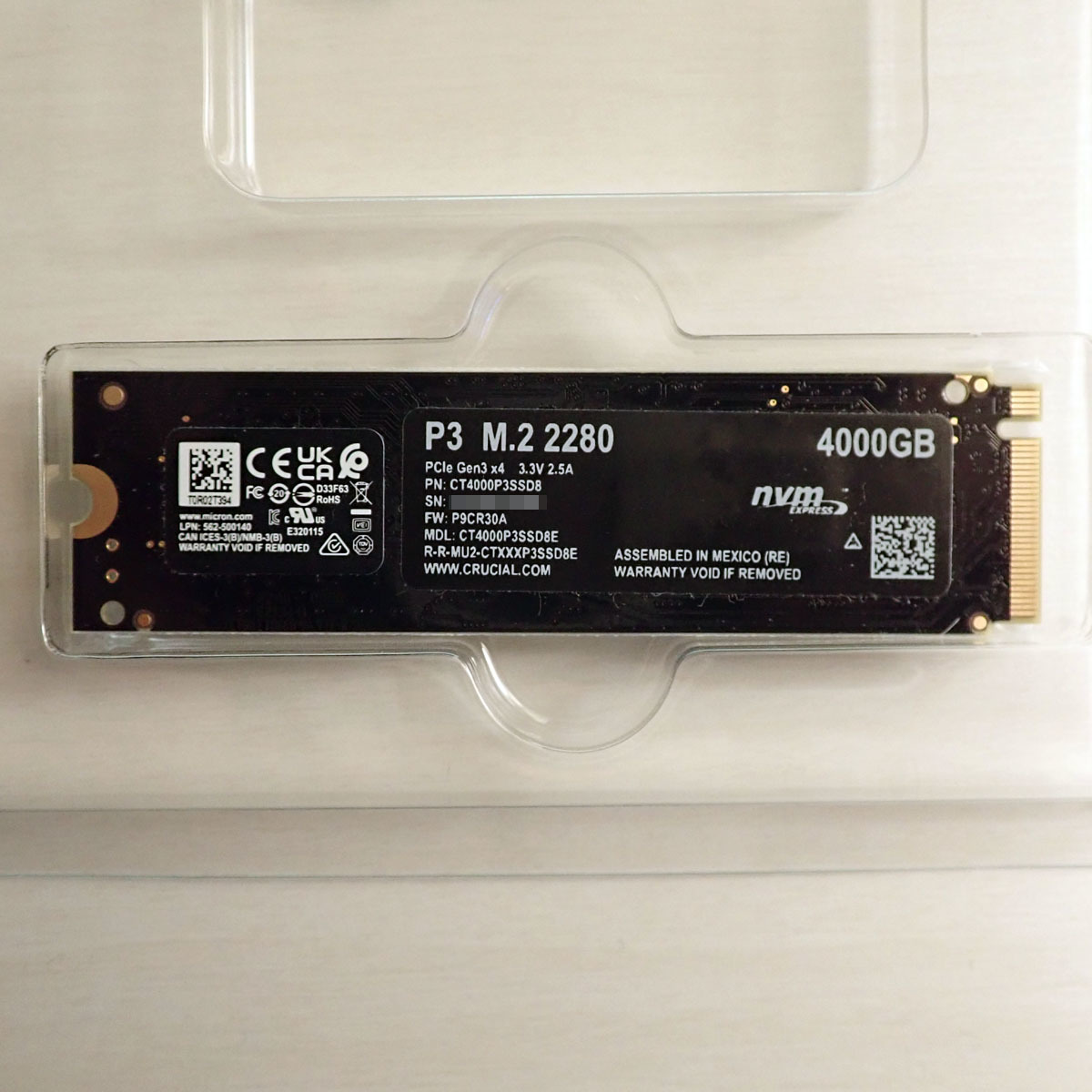 Crucial P3 4TB PCIe M.2 2280 SSD CT4000P3SSD8_本体裏面