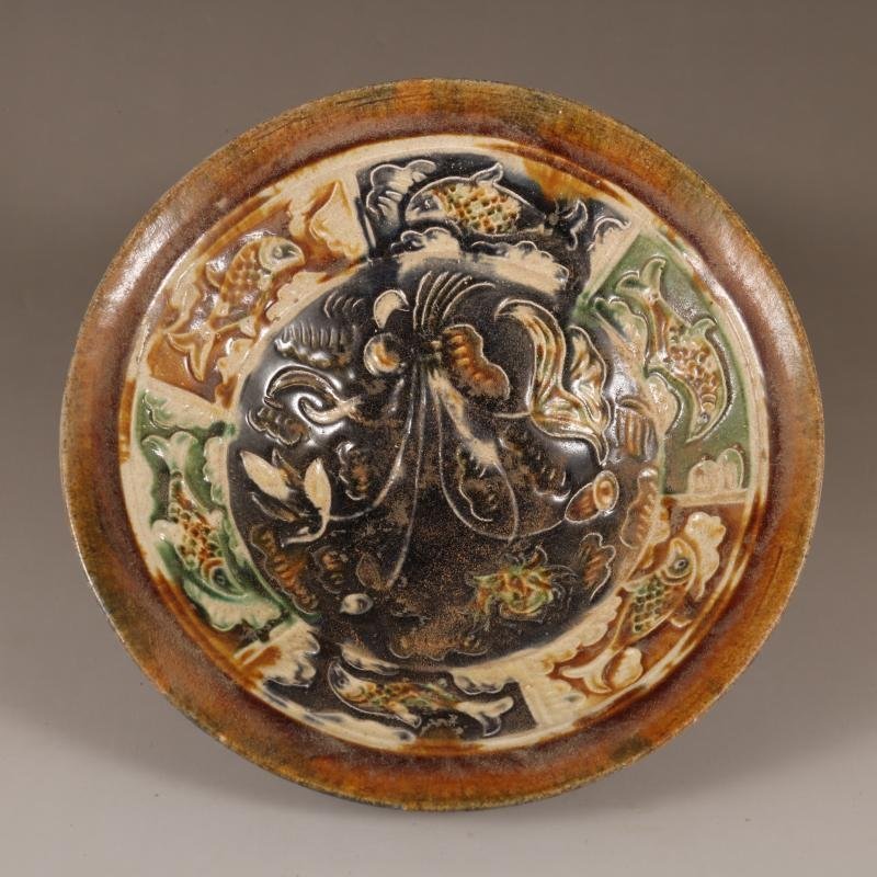 唐時代　唐三彩 藻紋　お椀　碗 　陶磁器　磁器　置物　装飾　収蔵　コレクション