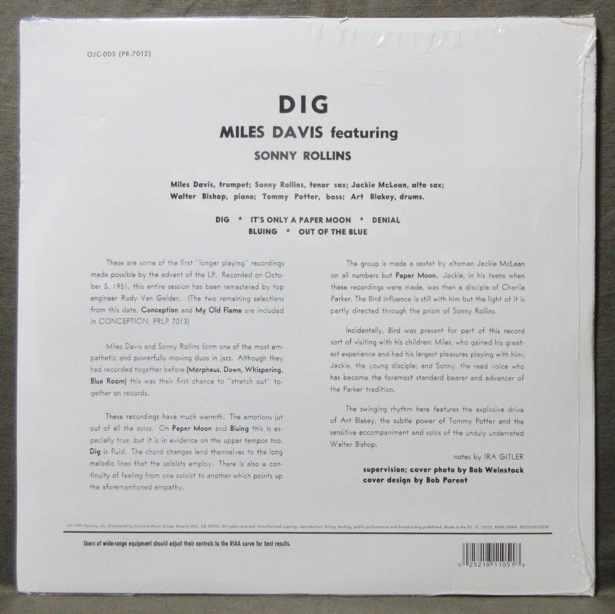 (LP) 未開封OJC MILES DAVIS Featuring SONNY ROLLINS [DIG] Jackie McLean/Art Blakey/シールド新品/OJC-005(PR-7012)_画像2