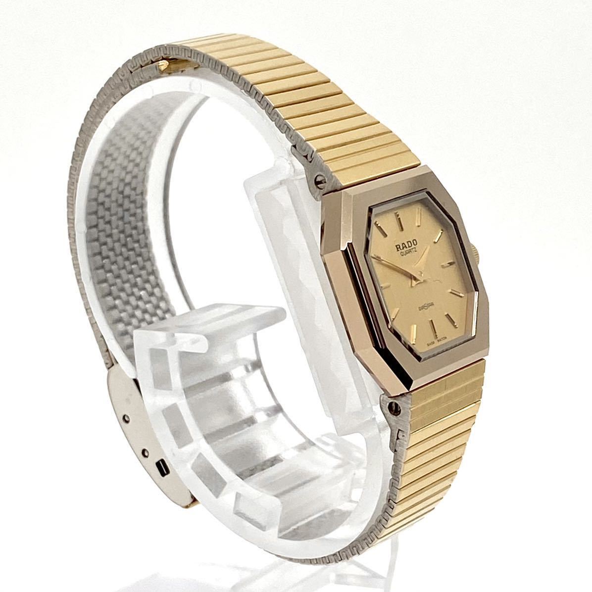 RADO DIASTAR 腕時計 オクタゴン バーインデックス 2針 クォーツ quartz ゴールド 金 ラドー D74_画像3