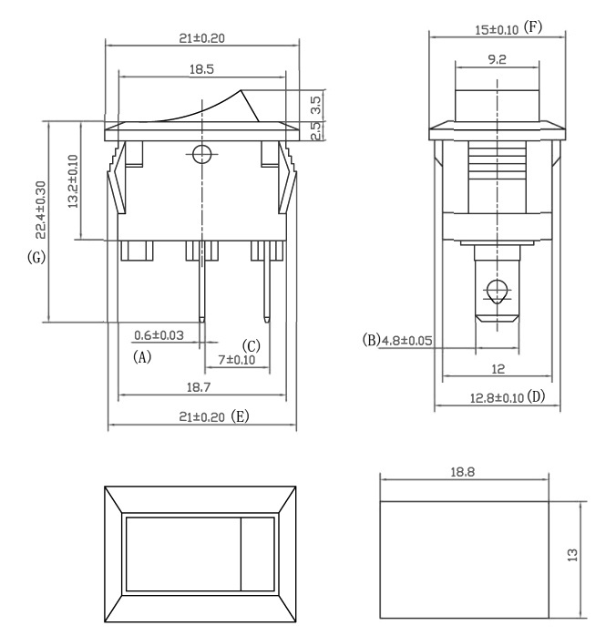 小型ロッカースイッチ 21×15mm 赤 レッド 2pin ON-OFF 1回路 要半田付け 波動/シーソー 電源スイッチの補修などに DIY_画像3