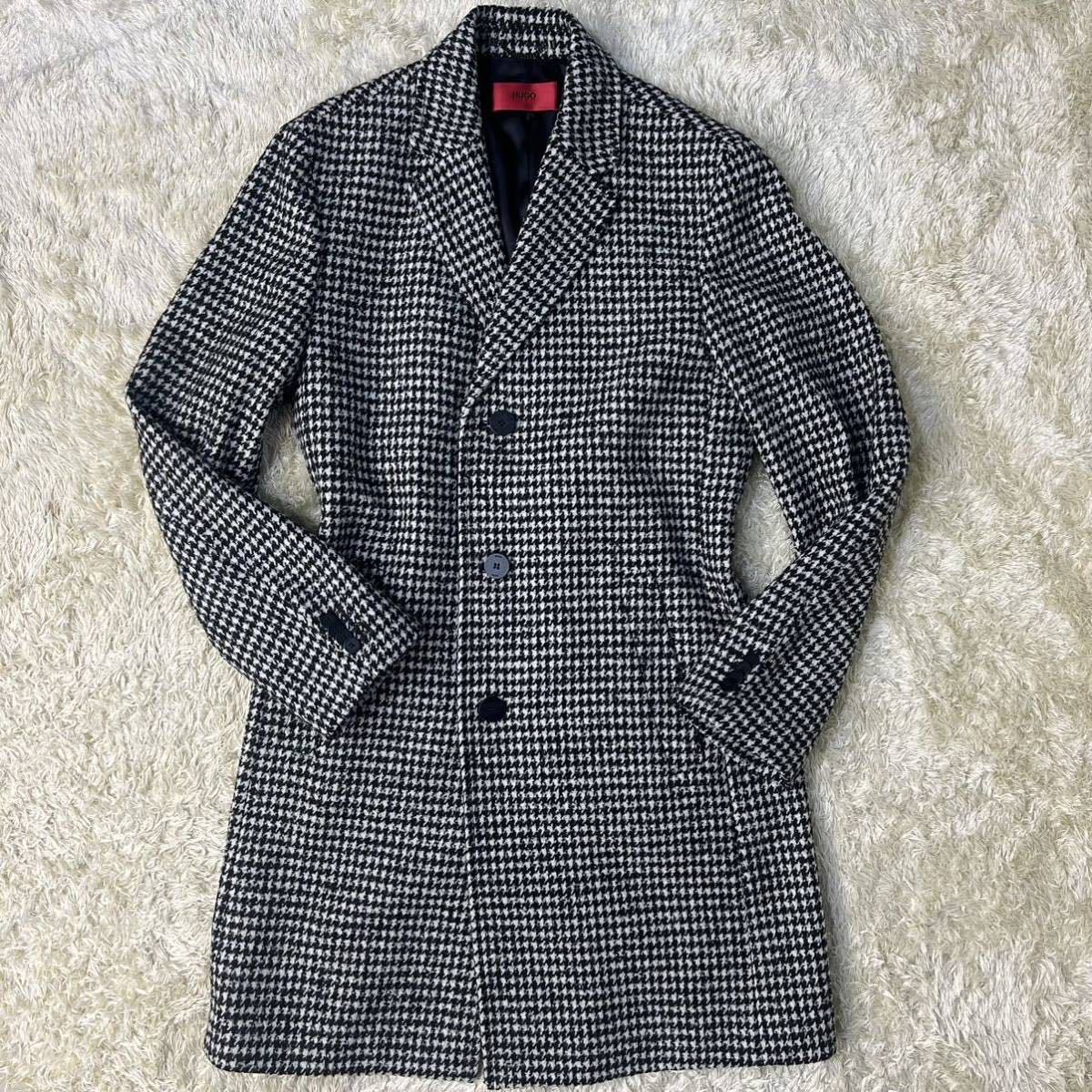 ヒューゴボス《極美品/最高級の品格》HUGO BOSS チェスターコート チェック 千鳥格子 46 Mサイズ ロング丈 ジャケット ツイード メンズ_画像2