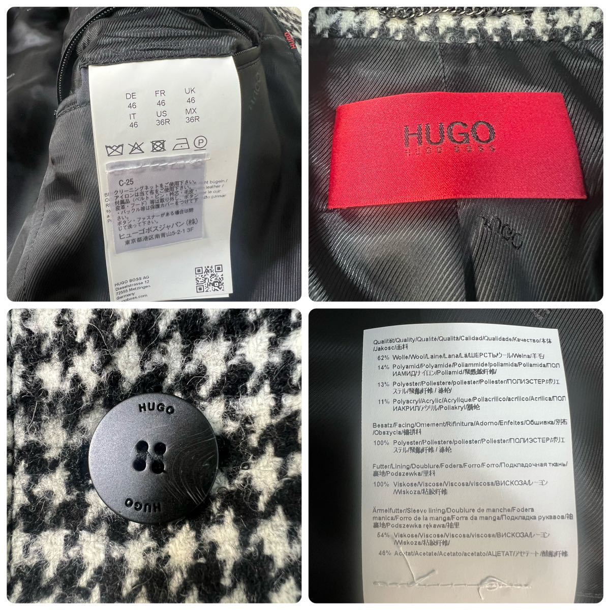 ヒューゴボス《極美品/最高級の品格》HUGO BOSS チェスターコート チェック 千鳥格子 46 Mサイズ ロング丈 ジャケット ツイード メンズ_画像10