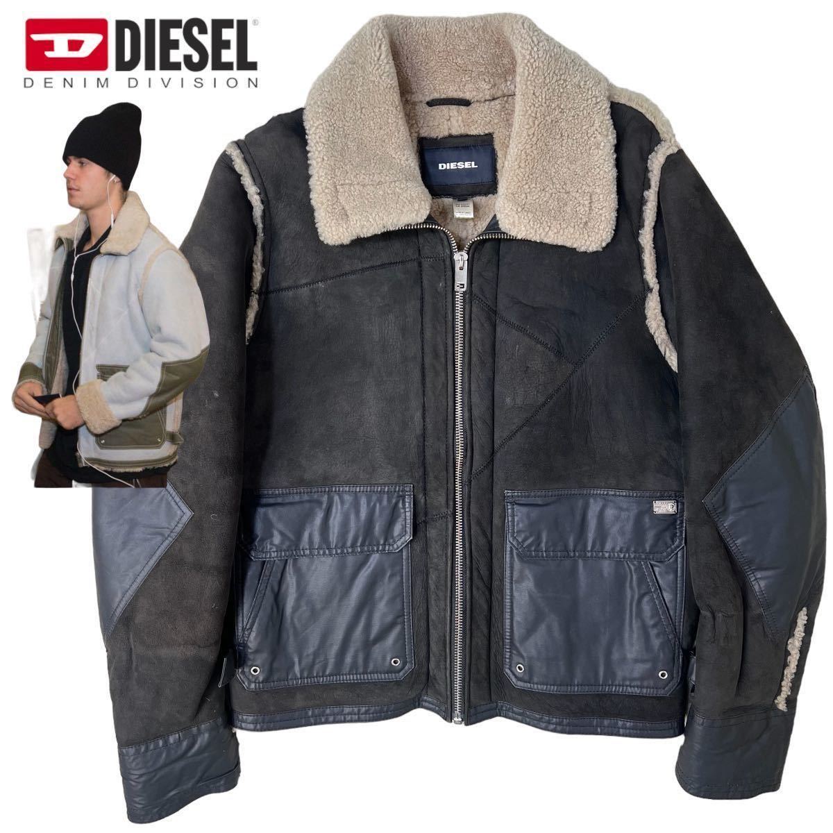 ディーゼル XL《定価18万/ジャスティンビーバー着用》DIESEL 極上リアルムートン B-3 フライトジャケット 羊革 ブルゾン ライダース レザー_画像1