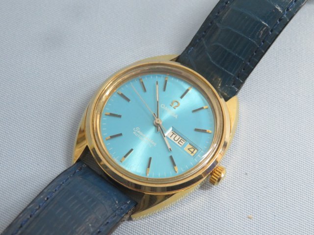 ★OMEGA Seamaster 腕時計 ブルー 自動巻き デイデイト オートマチック アナログ オメガ シーマスター 動作品 88586★！！_画像1