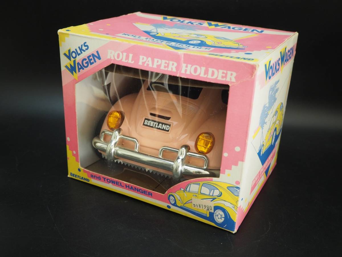 BEETLAND フォルクスワーゲン ビートル トイレットペーパーホルダー ピンク 箱付き VW タイプ1 バグ 当時物 80年代_画像1