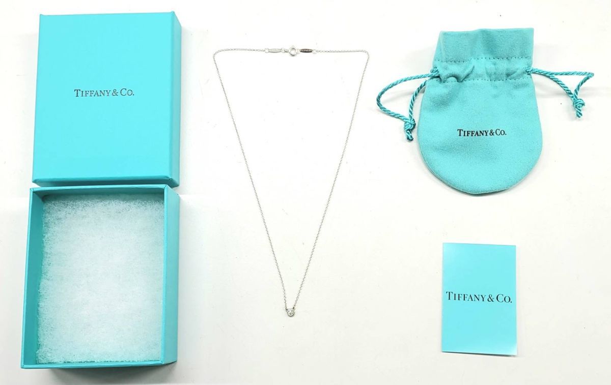 D302-SB6-71◎TIFFANY&Co ティファニー バイザヤードダイヤモンドネックレス D0.10ct Ag925 レディース 箱 巾着付き アクセサリー④_画像1