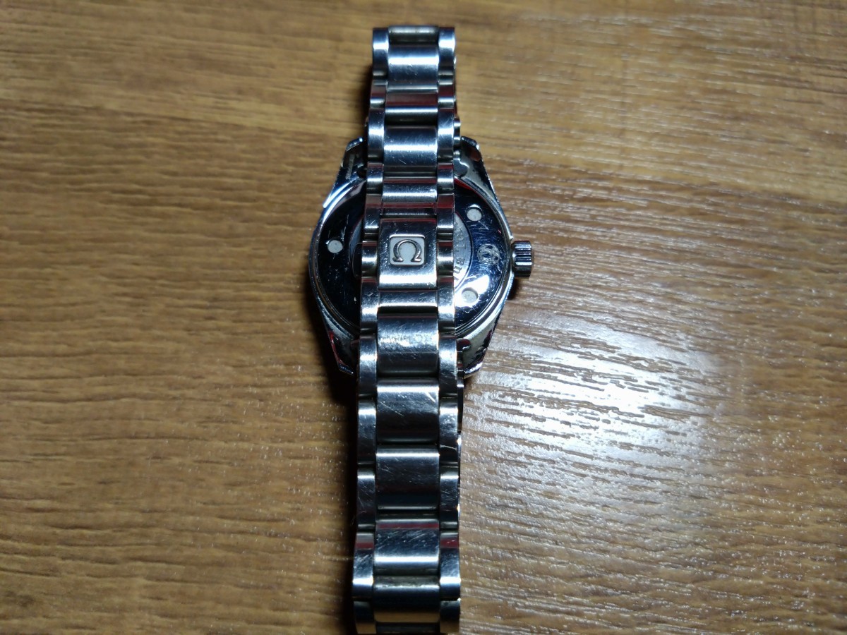 オメガ　シーマスター　アクアテラ　文字盤青　レディース　クォーツ　腕回り約19cm　箱付　送料無料　OMEGA　腕時計　