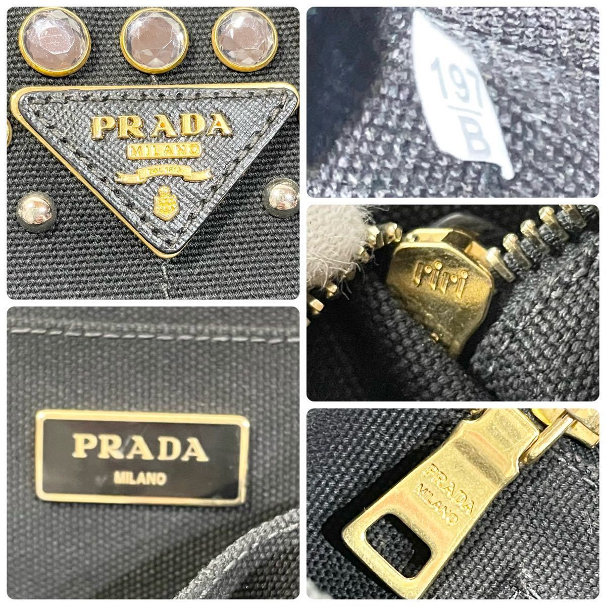 美品】 正規品 PRADA プラダ ハンドバッグ カナパ ビジュー 美品】 正規品 PRADA プラダ ハンドバッグ カナパ ビジュー