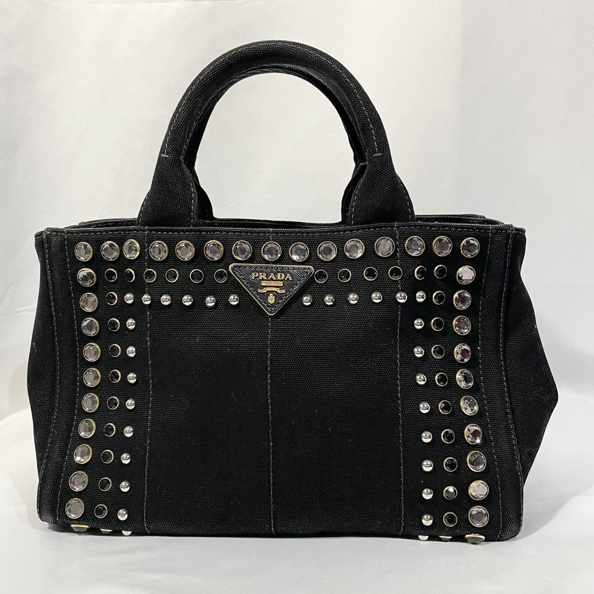 美品】 正規品 PRADA プラダ ハンドバッグ カナパ ビジュー 美品】 正規品 PRADA プラダ ハンドバッグ カナパ ビジュー