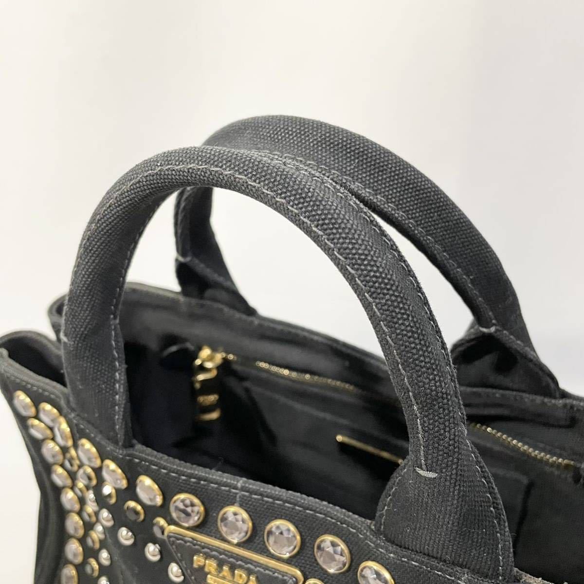 美品】 正規品 PRADA プラダ ハンドバッグ カナパ ビジュー 美品】 正規品 PRADA プラダ ハンドバッグ カナパ ビジュー