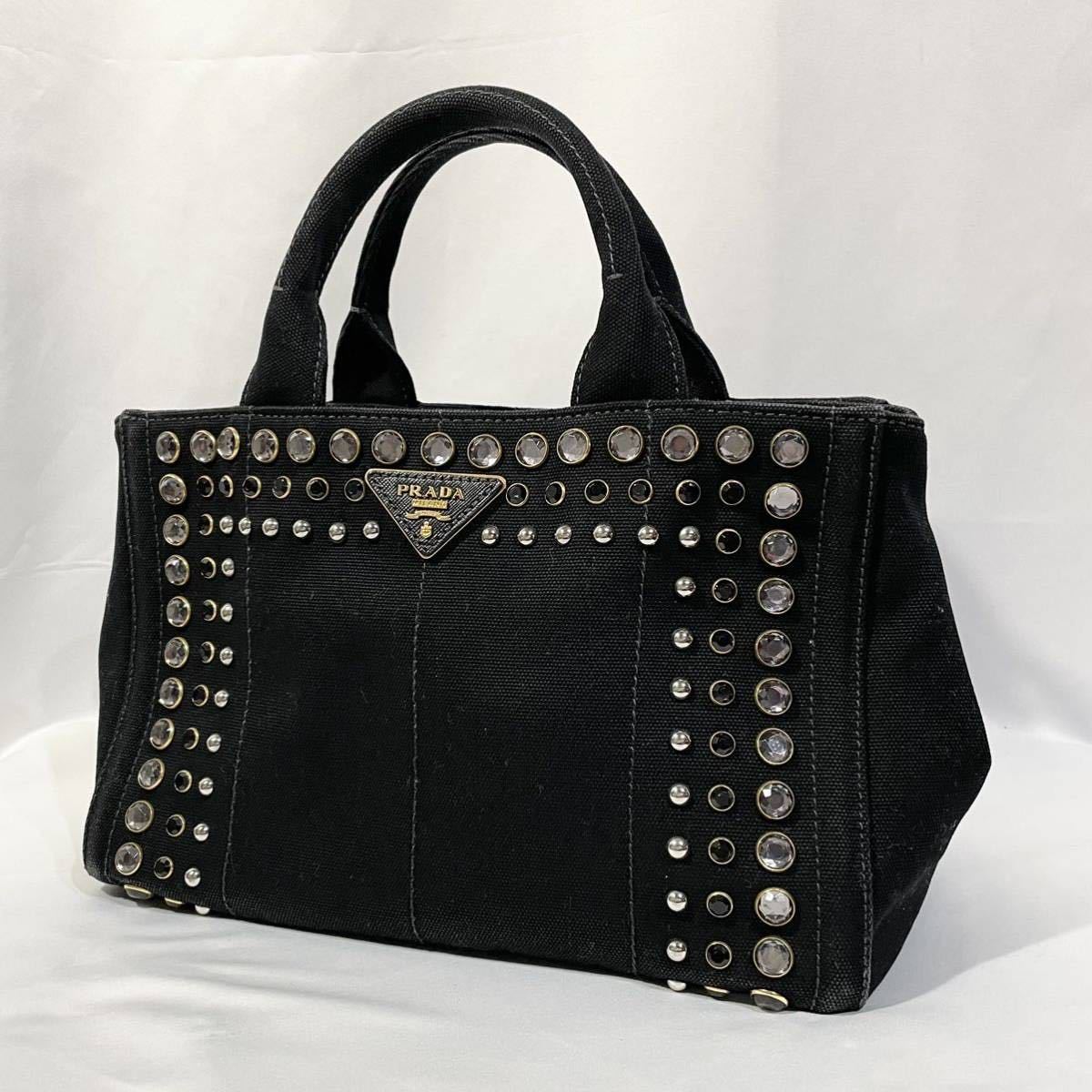 美品】 正規品 PRADA プラダ ハンドバッグ カナパ ビジュー 美品】 正規品 PRADA プラダ ハンドバッグ カナパ ビジュー