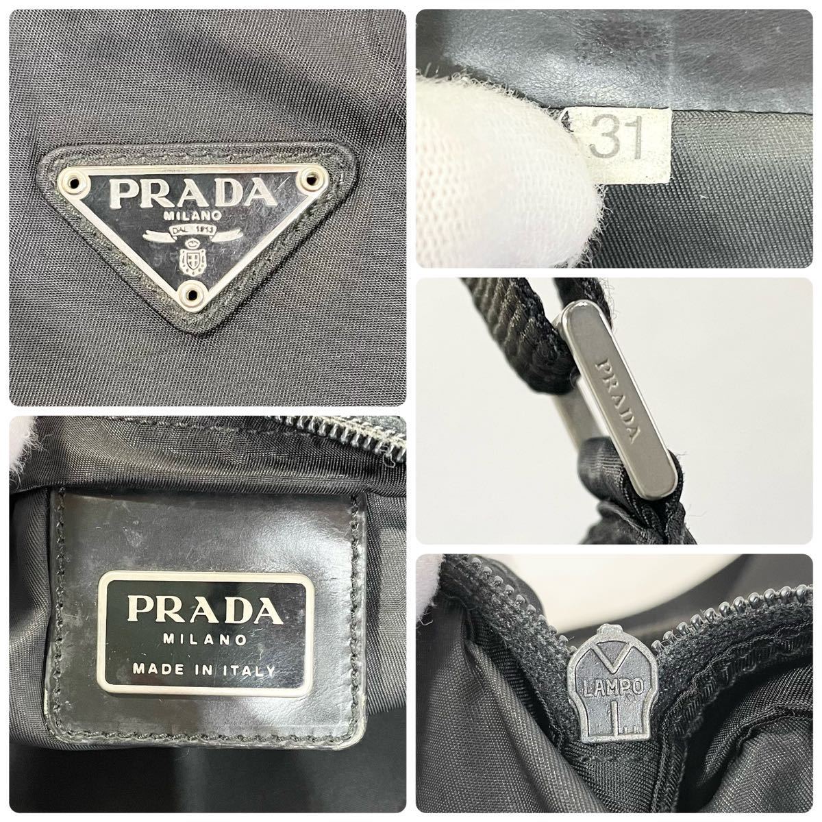 正規品 PRADA プラダ ナイロン ショルダーバッグ 三角ロゴ 肩掛け 斜め掛け 鞄 カバン サコッシュ ポシェット ブラック 黒 ロゴプレート 