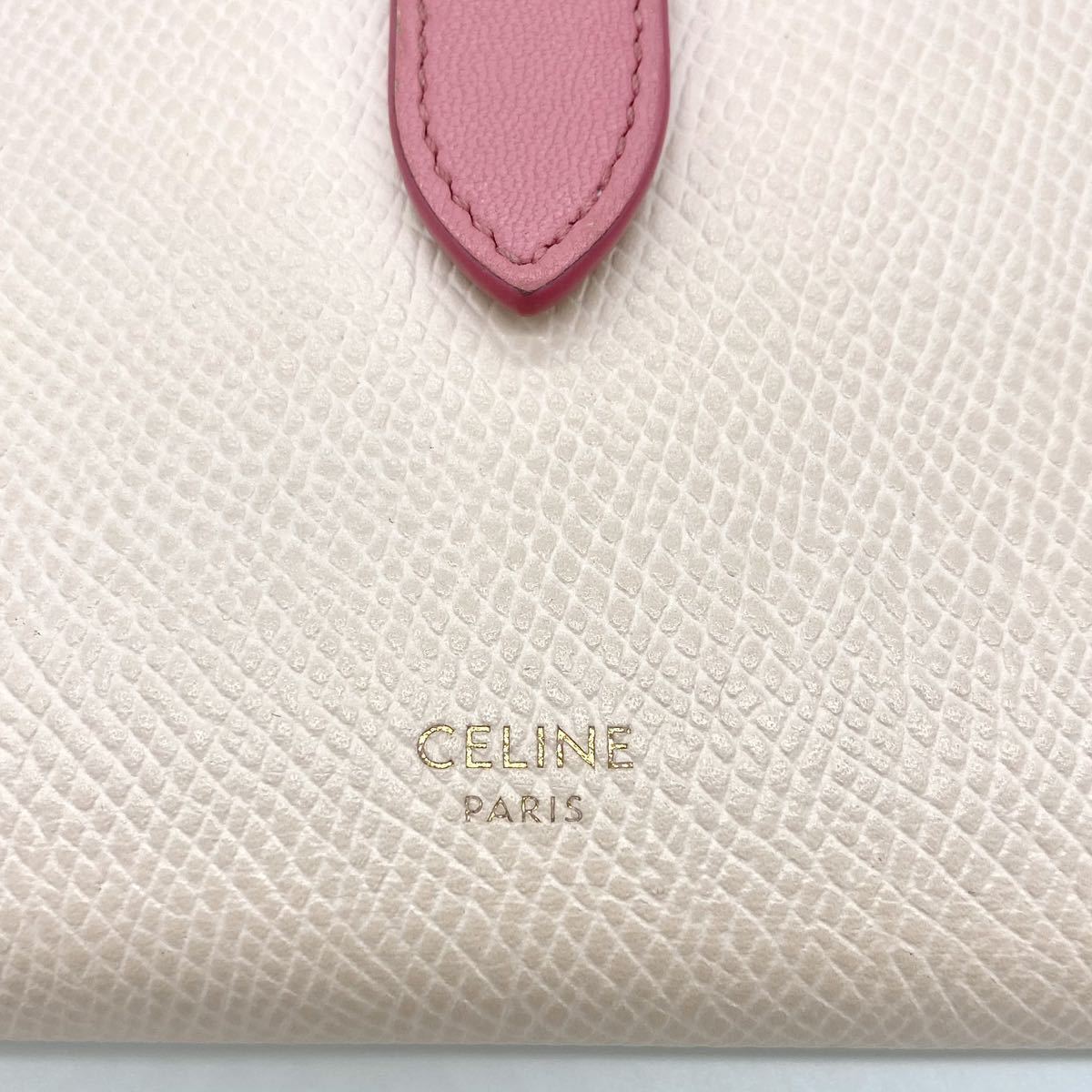 【美品!!】CELINE セリーヌ ミディアムストラップウォレット 折り財布 小銭入れ ピンク フラミンゴ マカダム 夏 海 キャンプ 鑑定済み■_画像4