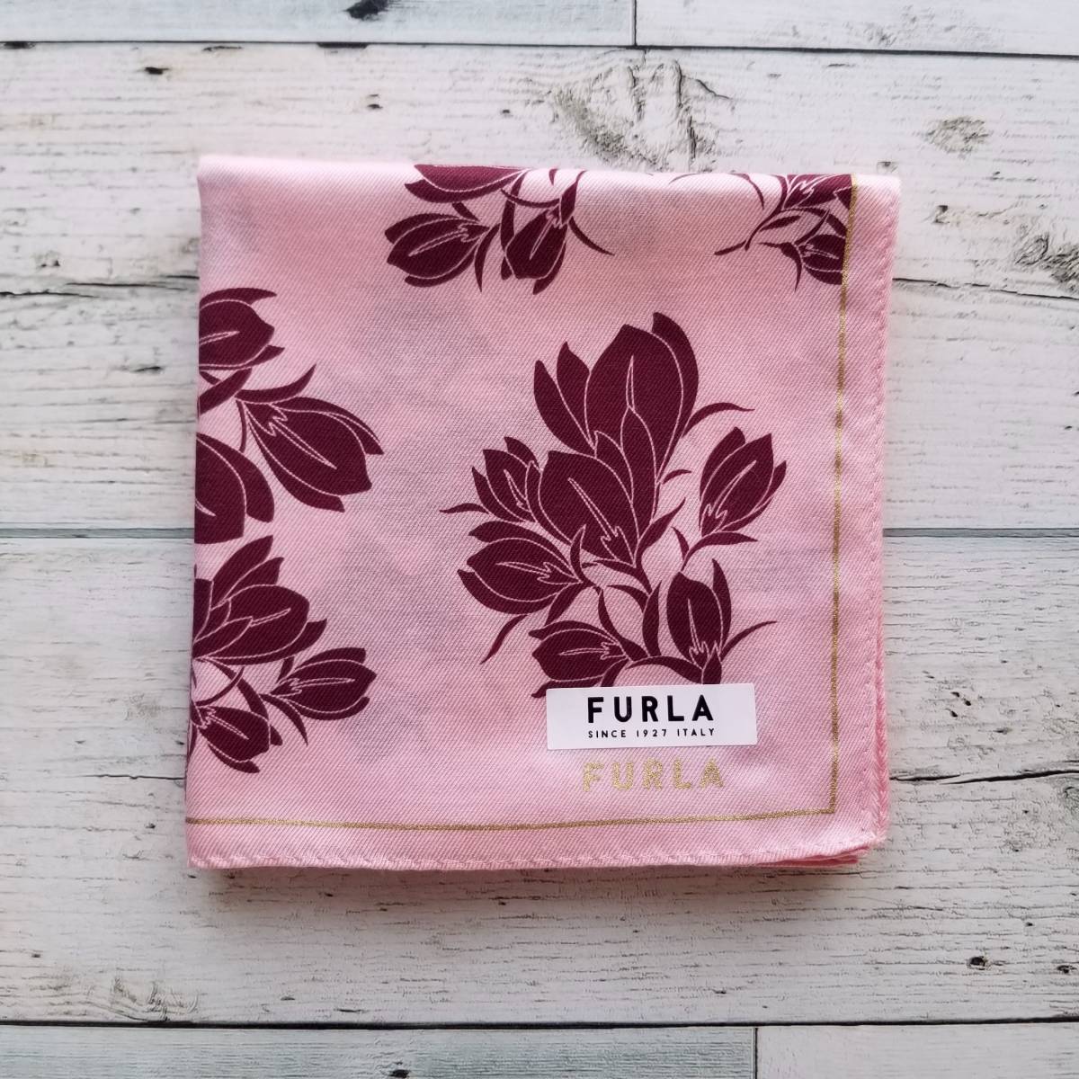  silk cotton [ free shipping * anonymity delivery ] new goods *FURLA Furla * handkerchie large size pink floral print flower print handkerchie -f small scarf 