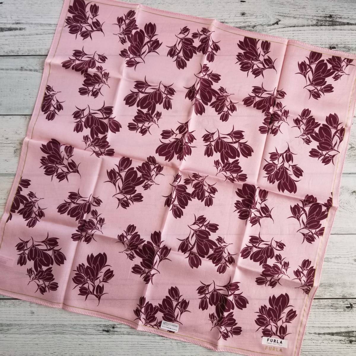 silk cotton [ free shipping * anonymity delivery ] new goods *FURLA Furla * handkerchie large size pink floral print flower print handkerchie -f small scarf 