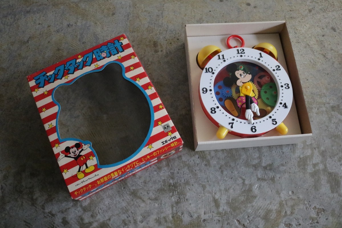 70's エポック ヴィンテージ チックタック時計 ミッキーマウス ゼンマイ式クロックおもちゃ 玩具 ディズニー 昭和レトロ 取説 箱ビンテージの画像4