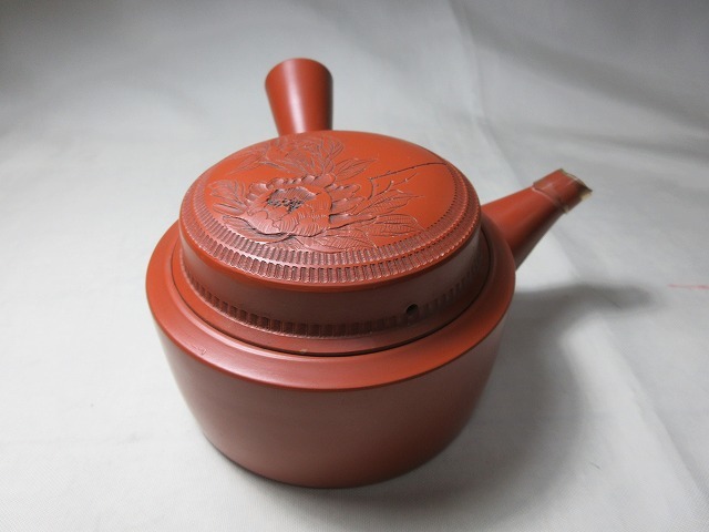 【常滑焼　北龍】牡丹図　横手 急須 茶器 茶銚 茶注 茶道具 煎茶道具_画像1