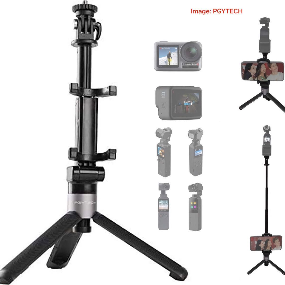 PGYTECH スマホで映像を確認しながら撮影できるアクションカメラ用エクステンションポール＆ミニ三脚 プラス（P-GM-118）